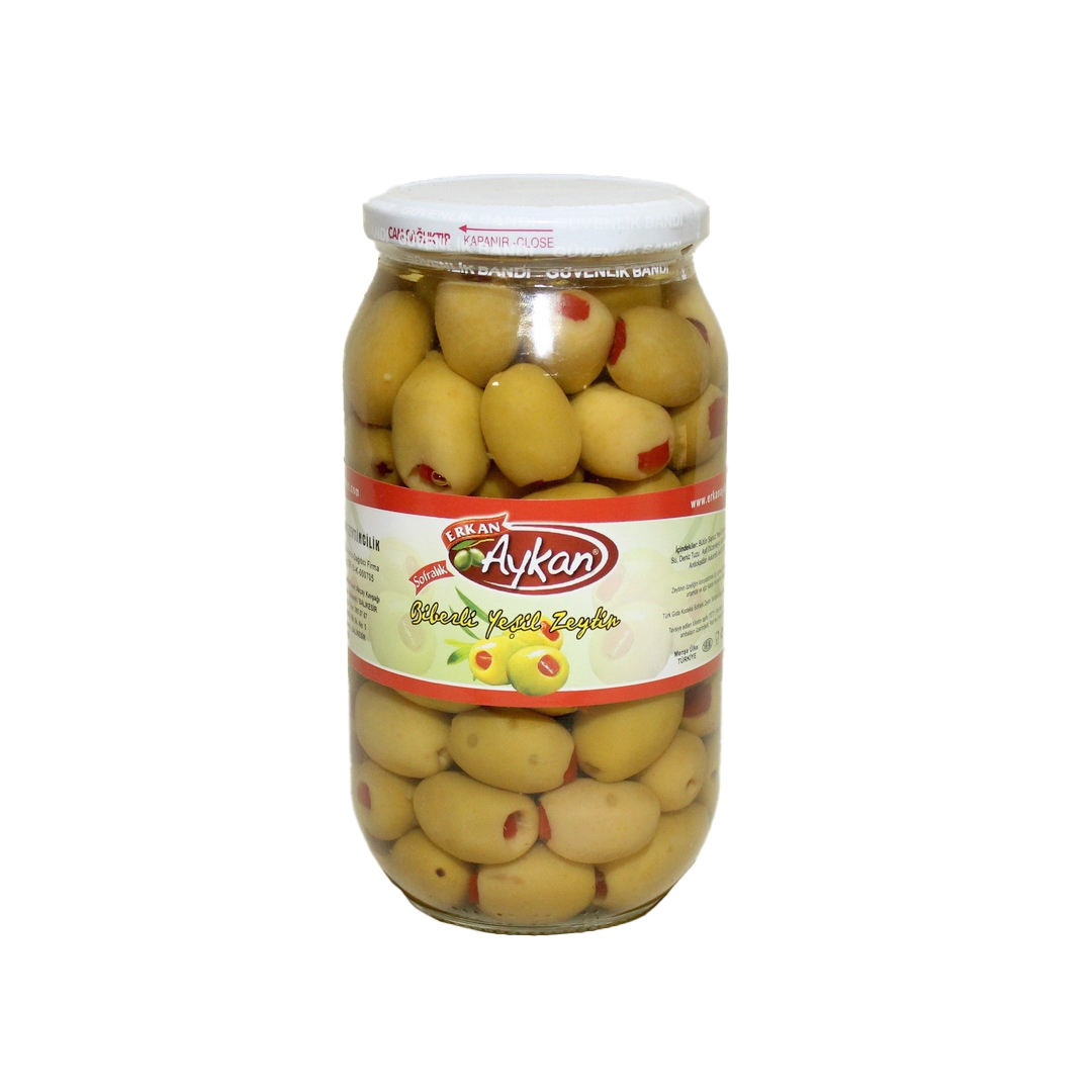 Biber%20Dolgulu%20Yeşil%20Zeytin%201%20lik%20Cam%20161-180%20(3XL)%20Net:%20650%20g