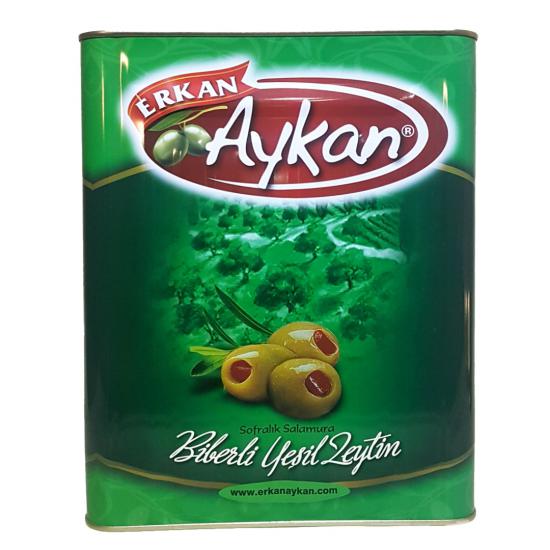 Biber Dolgulu Yeşil Zeytin 10 Kg Teneke 161-180 (3XL) Net: 10 Kg