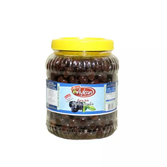 Yeni hasat Edremit Kuru Sele Siyah Zeytin 2 lik Pet 171-200 (2XL) Net: 1500 g